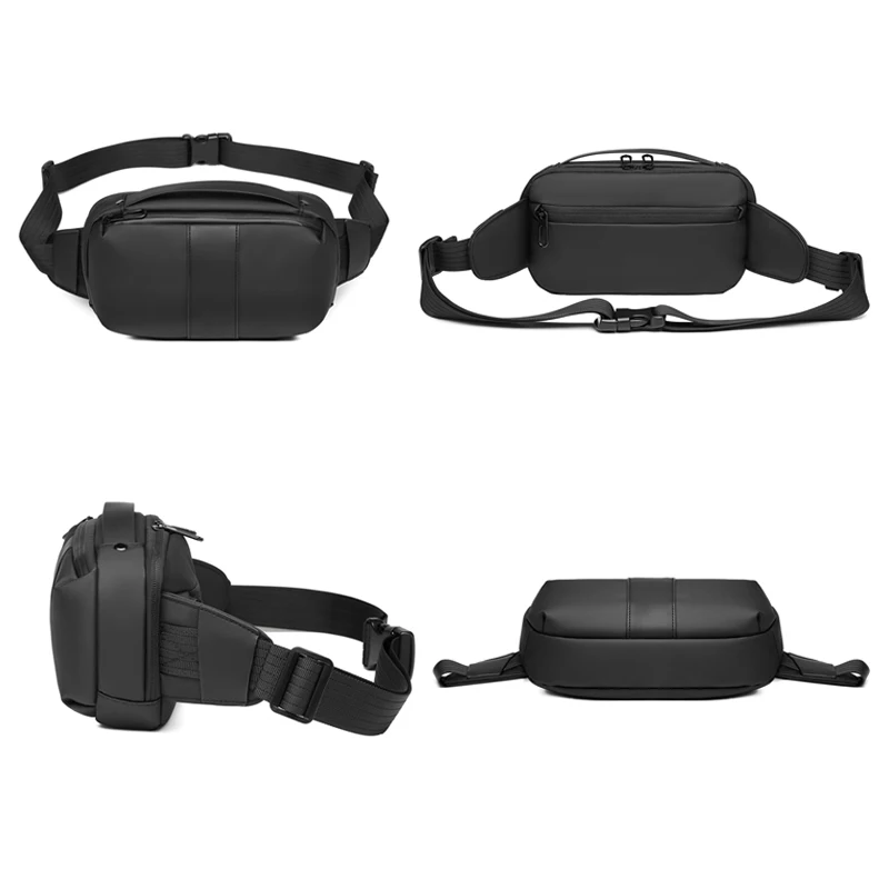 2023 Black pu leather waist bag for men with waterproof zips belt bag for men waist waist bag men