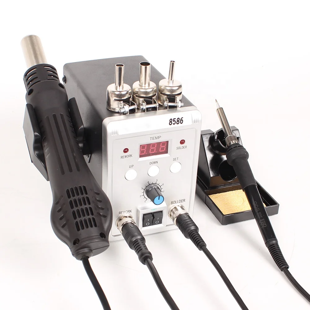 Green 8586 2 in 1 SMD Rework Soldering Station Kit Hot Air Soldering Station