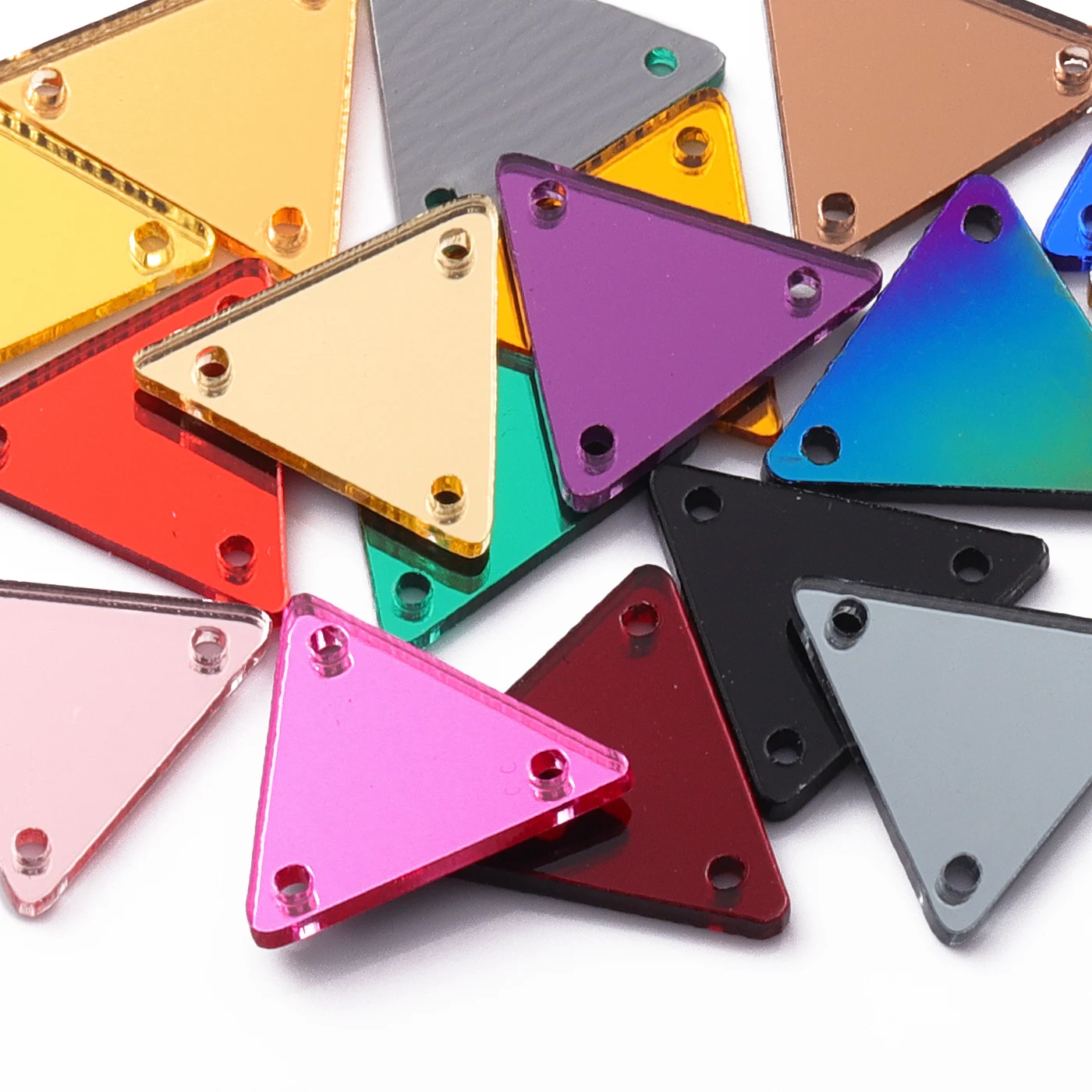 QY New Product Explosion Top Quality Durable Innovative Design 16*16mm/23*23mm/18*33mm Triangle Acrylic Mirror Sew On Rhinestone