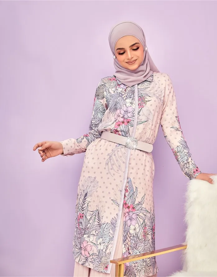 SIPO 2023 Muslim Women Long Modesty Dress Set Satin Silk Floral Print Side Pockets Belt Two Piece Modesty Modest Clothing Set