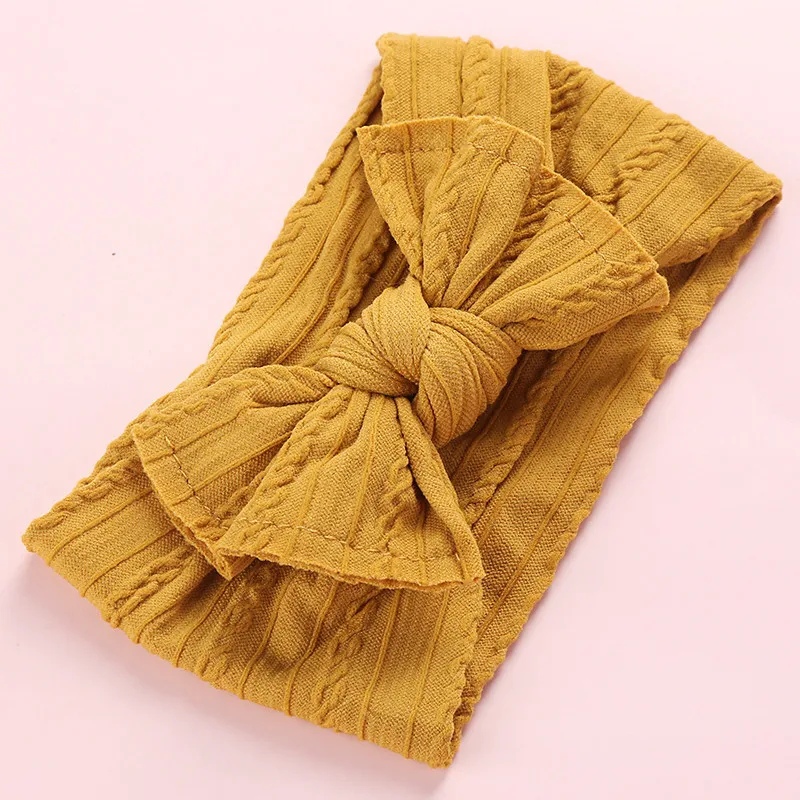 Newborn Baby Cable Knit Nylon Headbands Infant Knitted Bows Headband Ribbed Bow Nylon Headband Kid Girls Photo Props