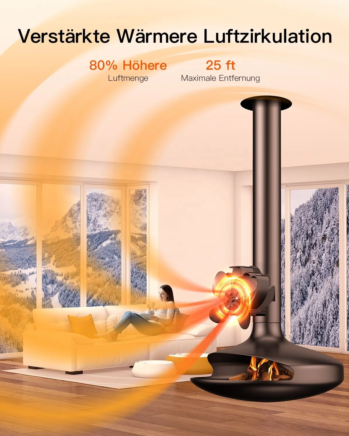 4 blades circulating warm air mini stove fan kerosene heater fan wood heater fan for fireplaces