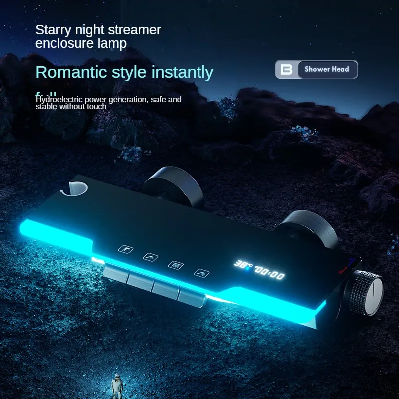 Adjustable Square Thermostatic Bathroom light digital display thermostatic bathroom shower copper faucet pressurized shower set