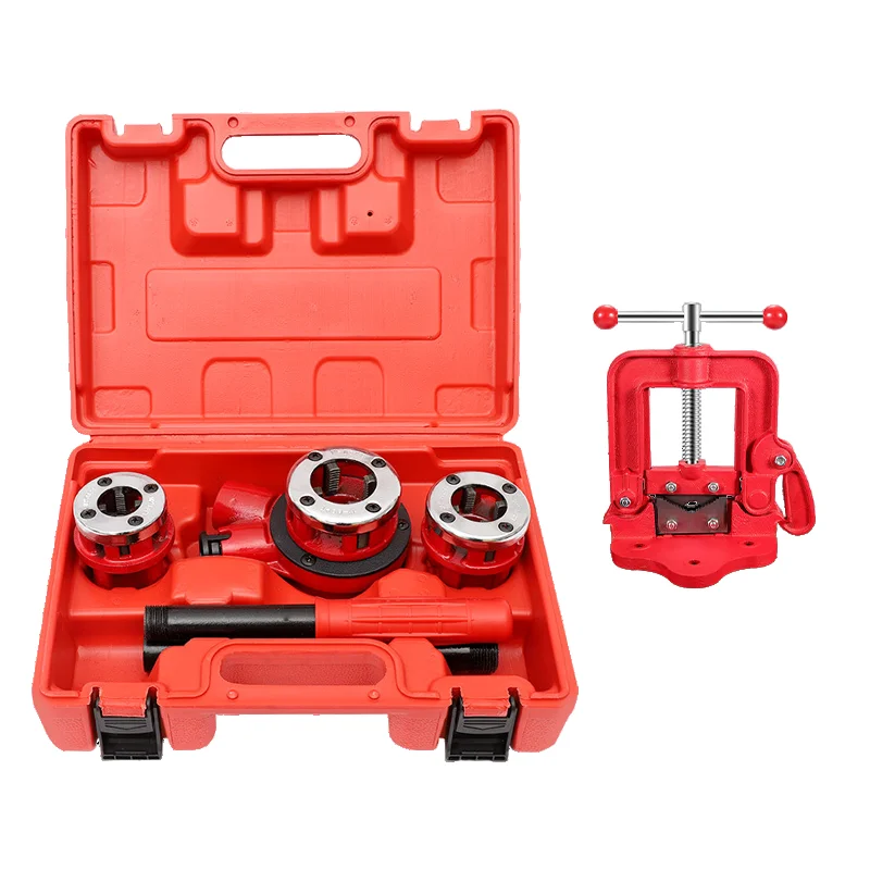 Industrial Grade Manual Pipe Threader Kit Ratcheting 4 points-6 points 1 inch Die Set with Storage Case Plumbers