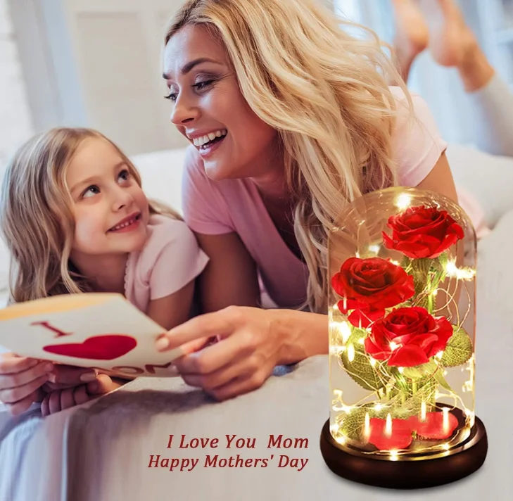 wholesale reasonable price gifts elegant decorative forever eternal rose led light preserved enchanted rose flower in glass dome