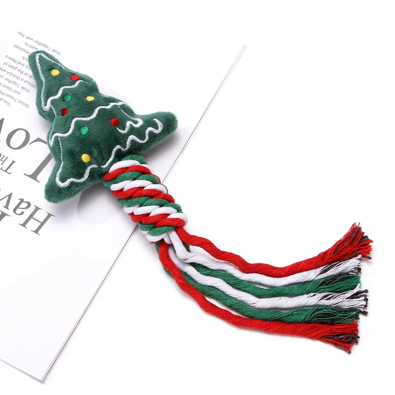 Pet Christmas Holiday Gifts Pet Dog Chew Toy Cute Snowman Santa Xmas Tree Dog Toy Cotton Dog Rope Chew Toys