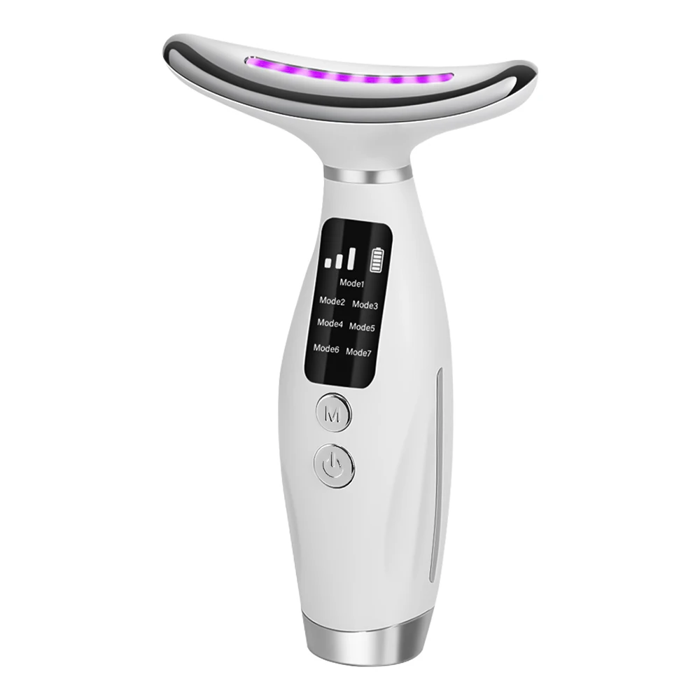 Portable 7 colors LED photon heating vibration facial neck lifting massager home use face and neck beauty device