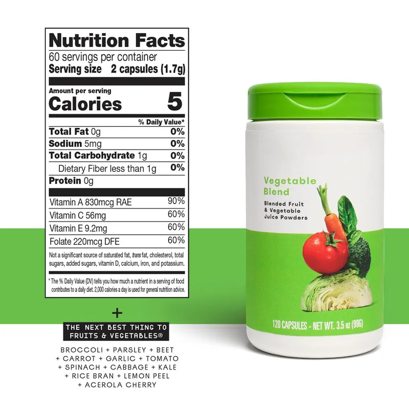 Hot Selling 120 Ct Plant-Based Veggies&Fruits Capsules Vegetable Juice Blend Powder Dietary Supplement For Healthy Lifestyle