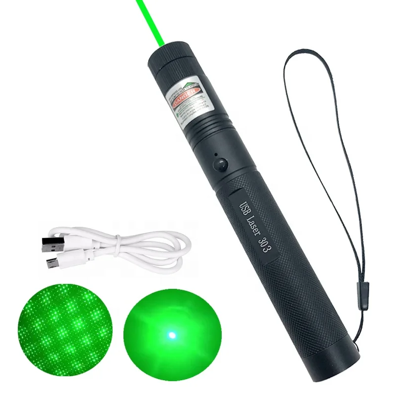 USB Rechargeable Charging Green Lasers 303 Laser Light Green Star Laser Pointer With Star Head