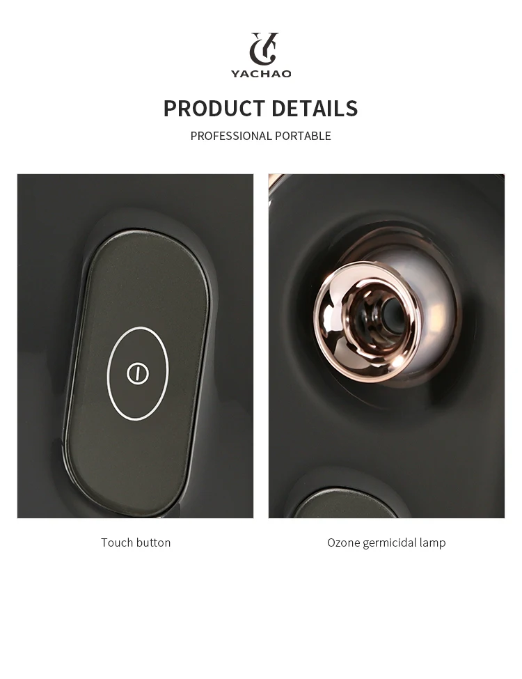 YaChao Salon Spa Black Professional Vapeur visage Nano Ionic Vapor Ozone Hot Mist Sauna Face Vaporizador Facial Steamer