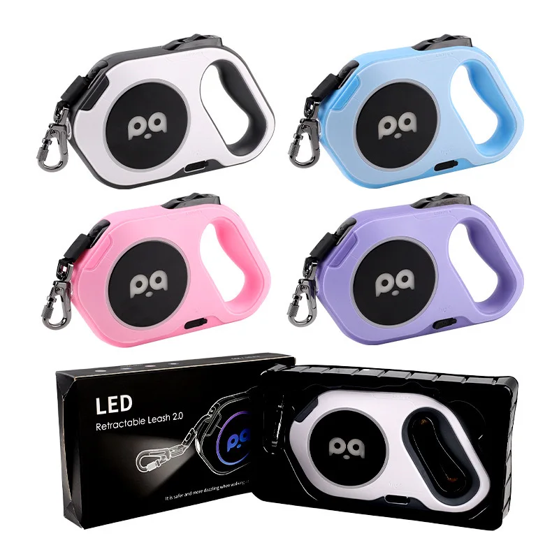 5m Dog Leash with Rechargeable LED Light Automatic Light Up Retractable Dog Lead for dogs up to 50kgs