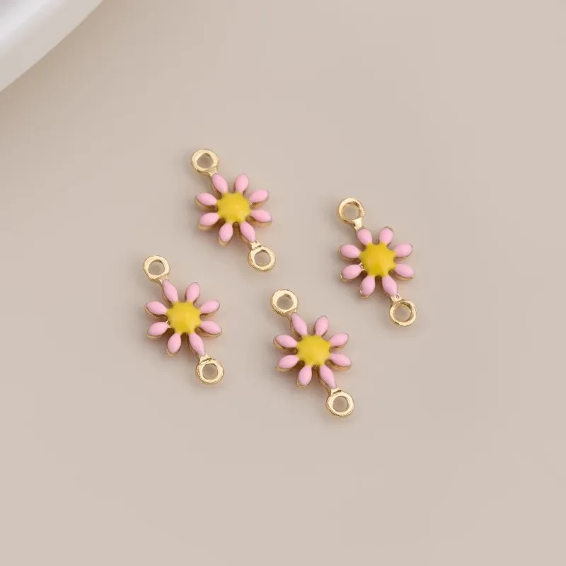Vacuum Gold Plated Stainless Steel Small Dripping Oil Daisy Flower Charm for DIY Jewelry