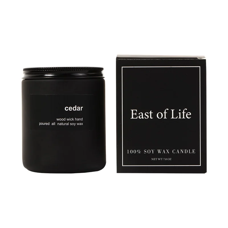 Candle Supplier Matte Luxury Design Soy Wax Essential oil Glass Jar Candles With Lids Black Frosted Glass Scented Candle