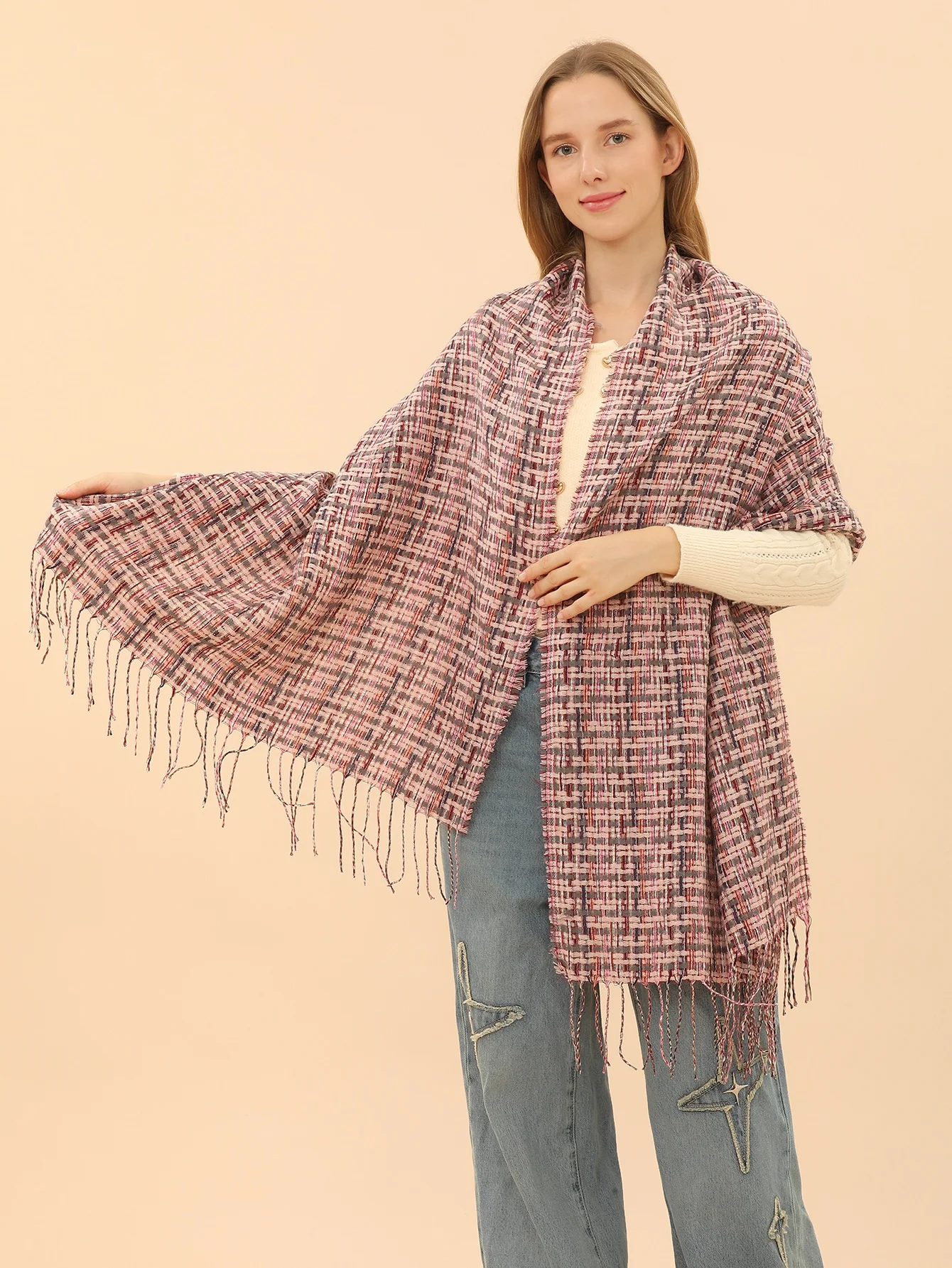 Fashion Plaid Print Soft Luxurious Viscose Ladies Ethnic Scarves And Shawls