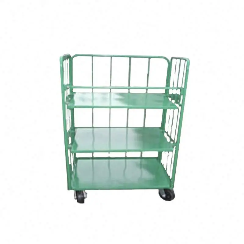 Warehouse industrial cargo delivery ESD collapsible foldable 4 wheel cage trolley