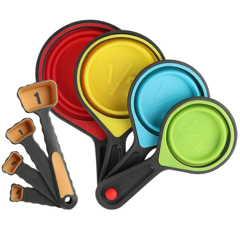 Multiple Sizes Collapsible Food Grade Silicone Measuring Tools Set Silicone Measuring Spoon Cup For Kitchen Tool