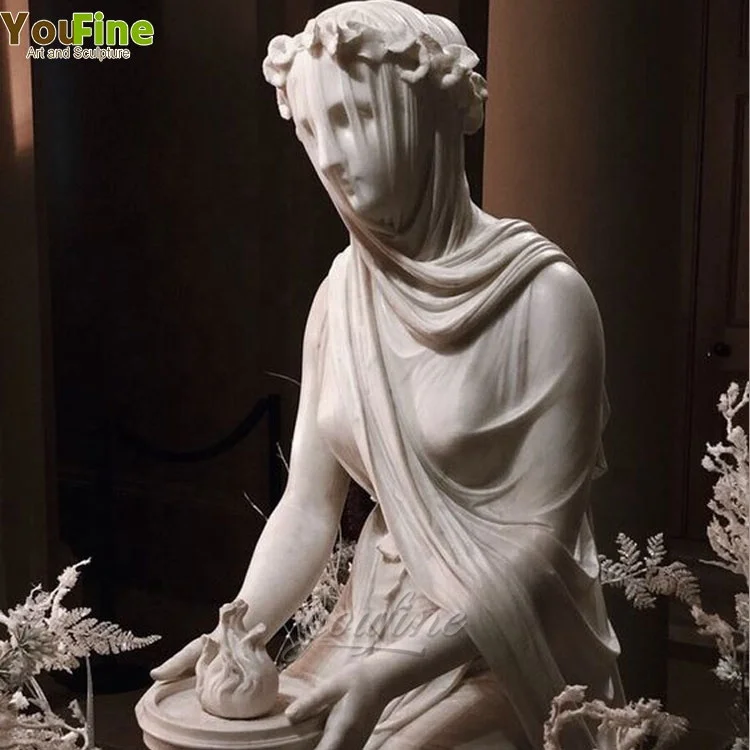 Life Size White Marble Veiling Woman Statue for Decoration