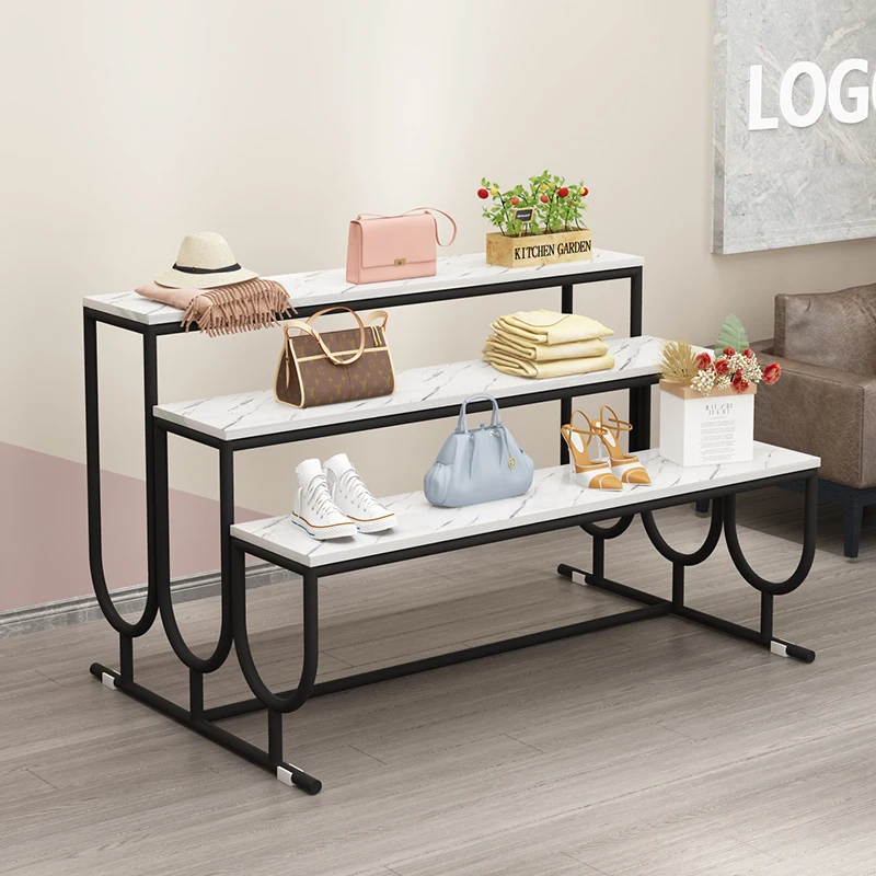 Shoe display stand all stainless steel made of gold-plated craft marble table bread and bag display stand