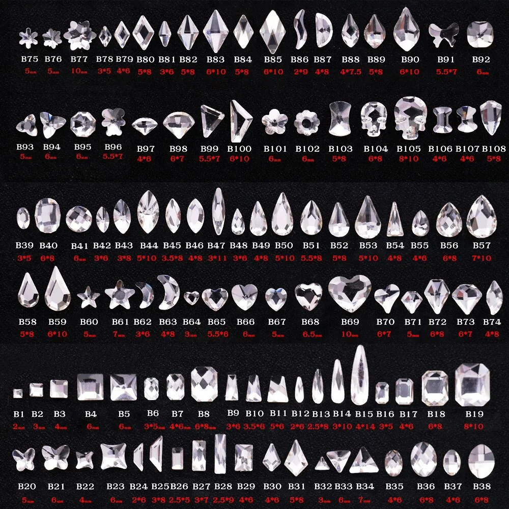 Shaped Crystal Stones Women Shoes Machine Cutting Lead Mixed Various Shapes Glass Rhinestone Non Hot Fix Flat Back Glass Free