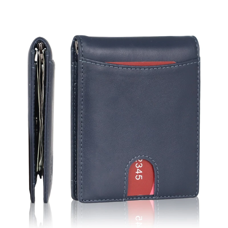 Ultra slim leather money clip wallet men front pocket wallet rfid blocking leather money clip