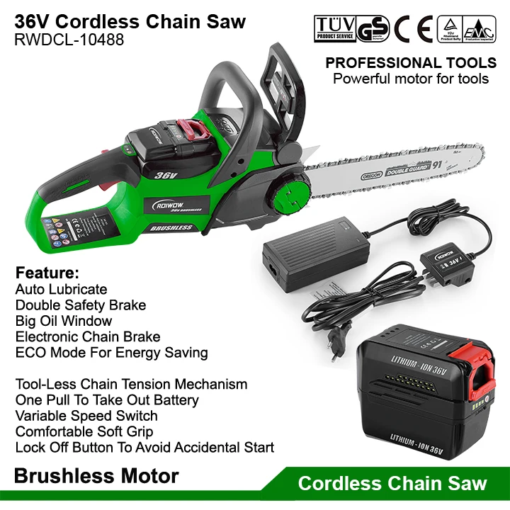 Cordless Chainsaws 36V Lithium Battery Powered Hand Chain Saw Professional 14 Inch Trees Wood Small Electric Cordless Chain Saws