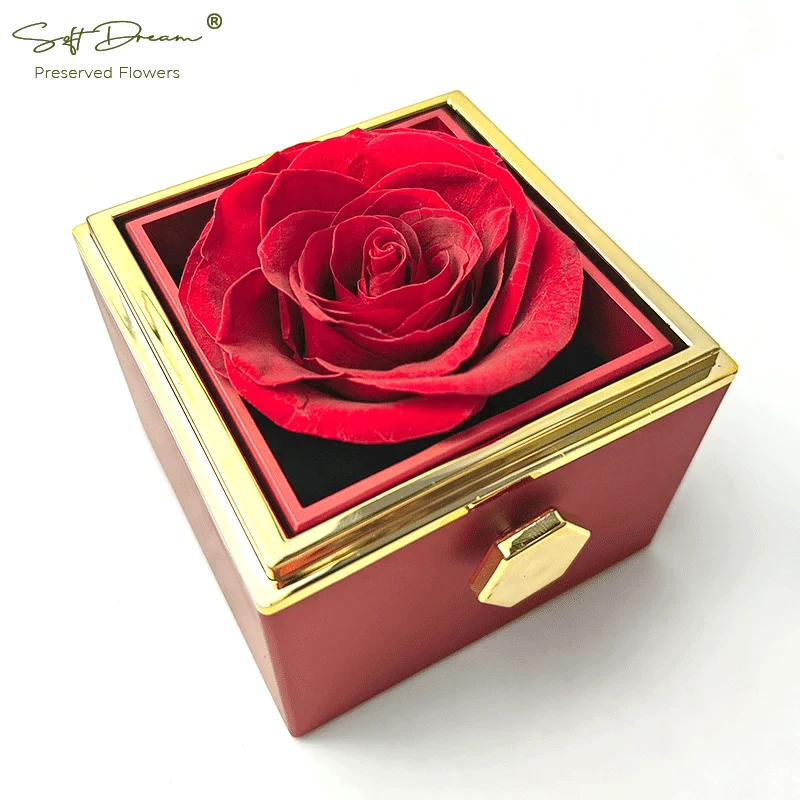 Custom cheap competitive price rose box gift eternal fliping rose jewelry box rotating