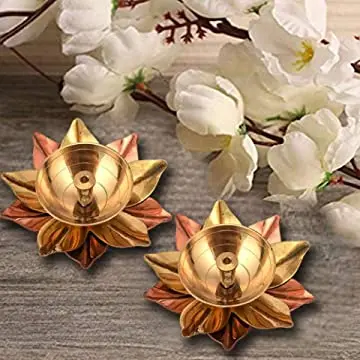 Finest Quality Wholesale Indian Brass Oil Diya for Hindu Pooja Religious Rituals set of 2 Indian Brass Lotus Diya Diwali Gift