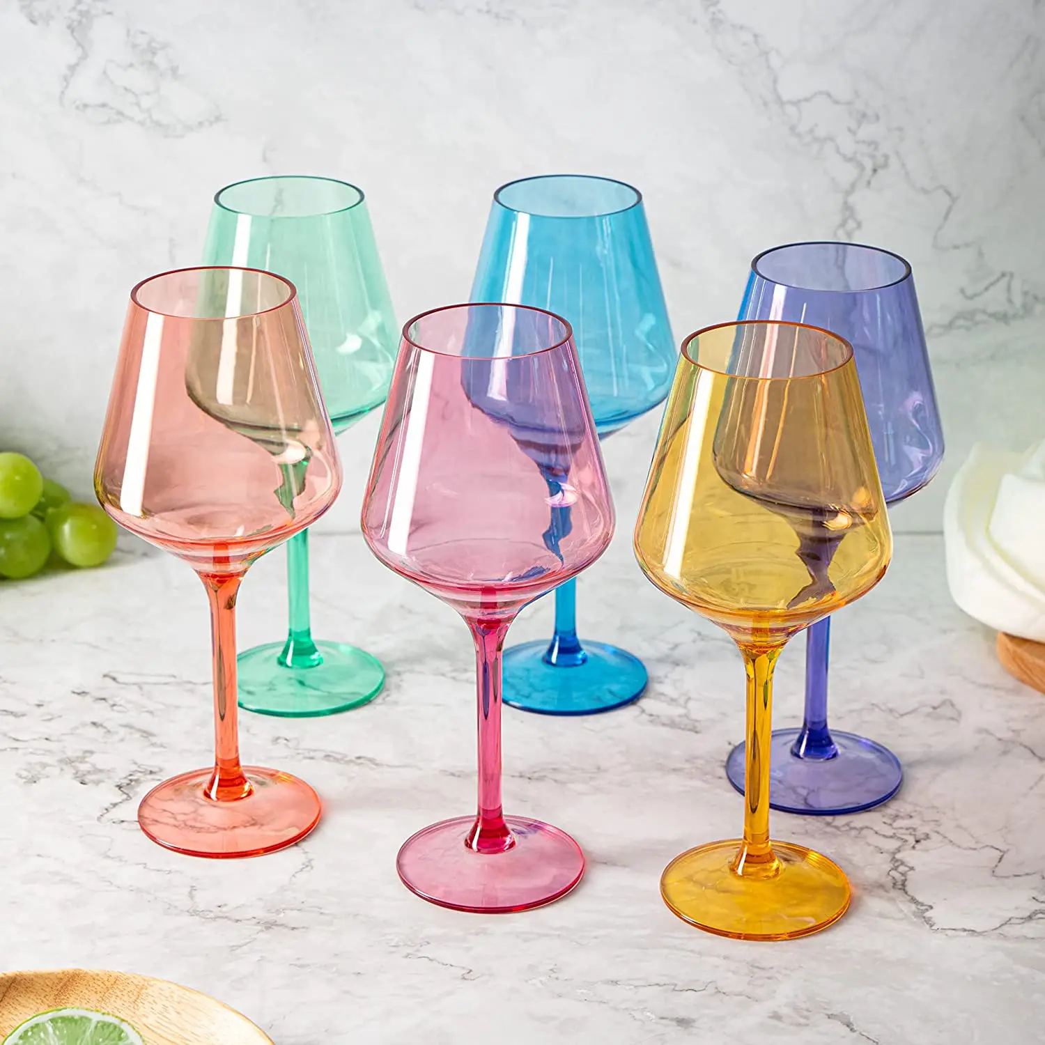 Wholesales Colorful  European Style Shatterproof Stemmed Wine Glasses Tritan Colored Plastic Red Wine Glasses For Wedding