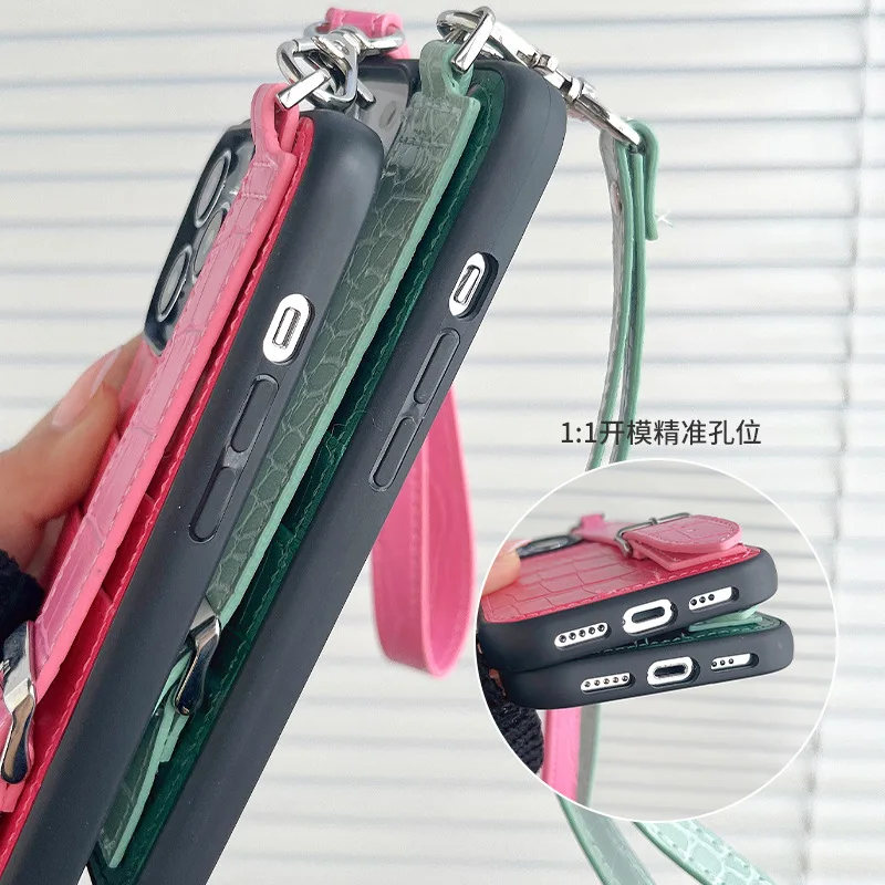 Fashionable Style Crocodile Pu Leather Phone Case with Strap Luxury Leather Mobile phone Case for iPhone 14 Pro Max Case