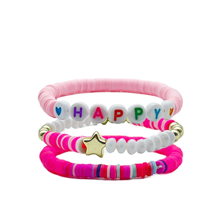 Bohemian Pentagram Heart Colored Soft Pottery Handmade Bracelet