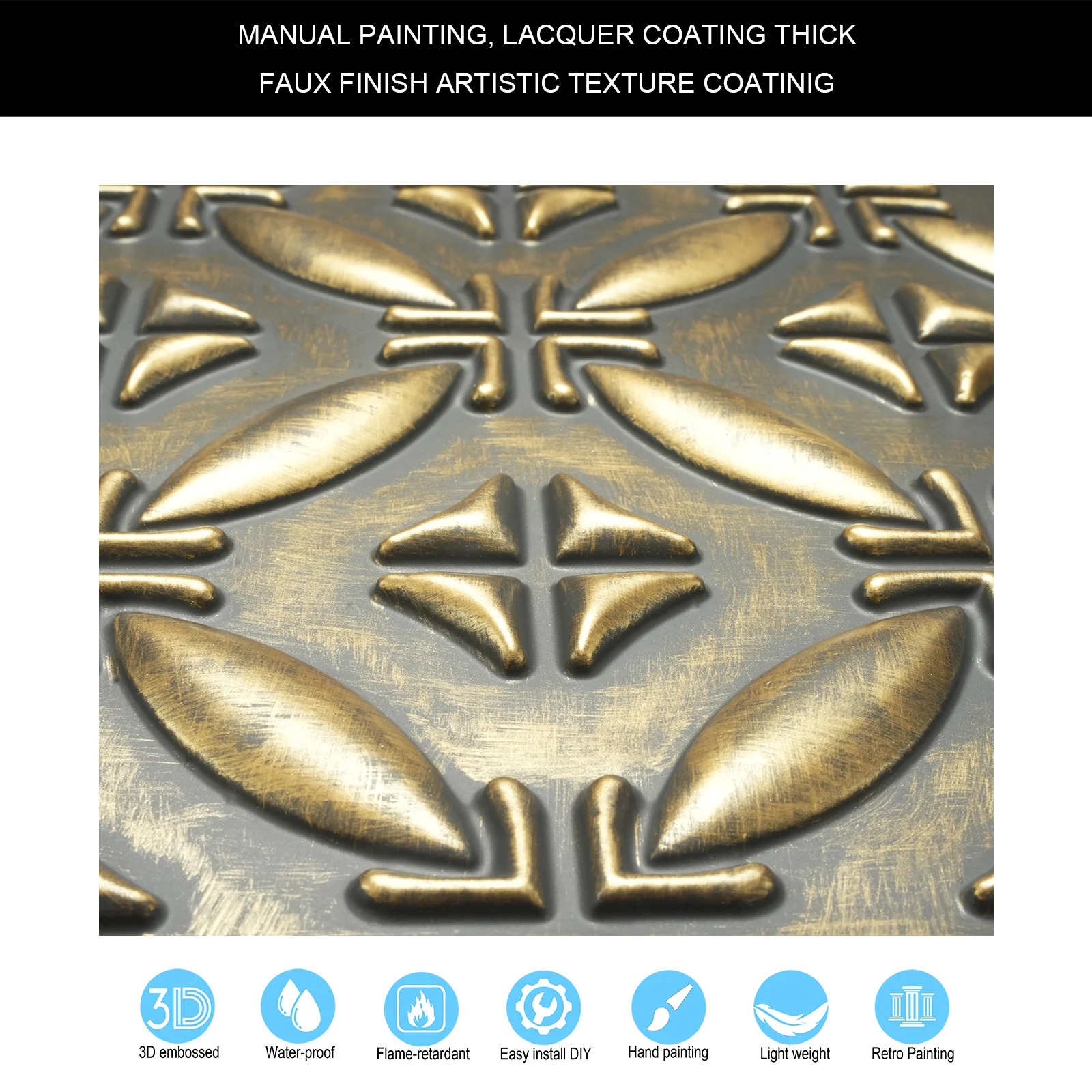 Paint finish dilapidated Wainscoting wall panels Vintage Pattern Tin ceiling Tiles for Cafe Club Saloon HOTEL PLB38 ancient gold