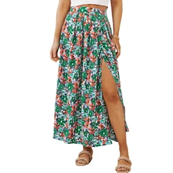 Wholesale Slit Bohemian Maxi Wrap Boho Skirt Pleated Floral Long Skirts For Women