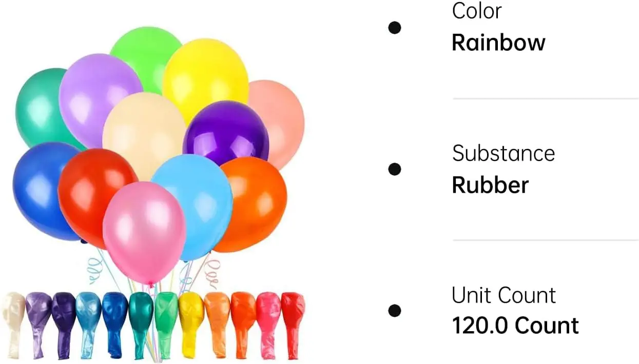 120 pcs Vibrant Colors Party Rainbow Balloons Latex  Birthday Party Colorful Balloons Assorted  Multicolor Balloons