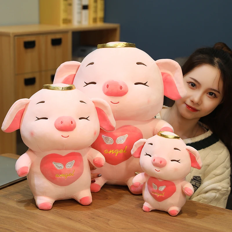 60CM Pink Cute Angel Pigs Dolls Free Custom Crown Pigs Stuffed Pig Plush Korea Toy
