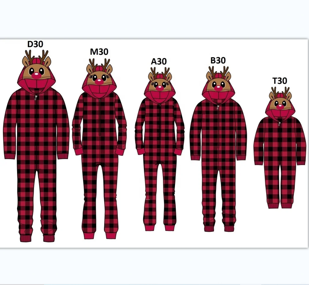 Wholesale Reindeer Family Fleece Pajamas One Piece Zipper Onesie Hoodie Long Sleeve Children Adults pyjamas Christmas sets