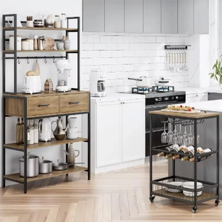 Промышленная 5-ярусная кухонная стойка с 2 ящиками