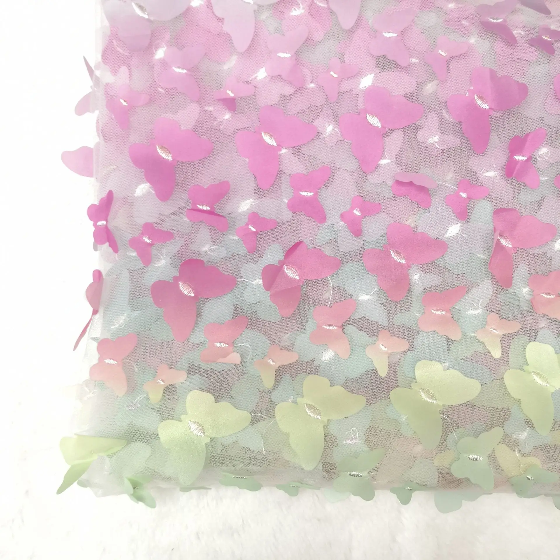 3D кружевная сетчатая ткань с лазерной градиентной вышивкой 100% полиэстер тюль для платья