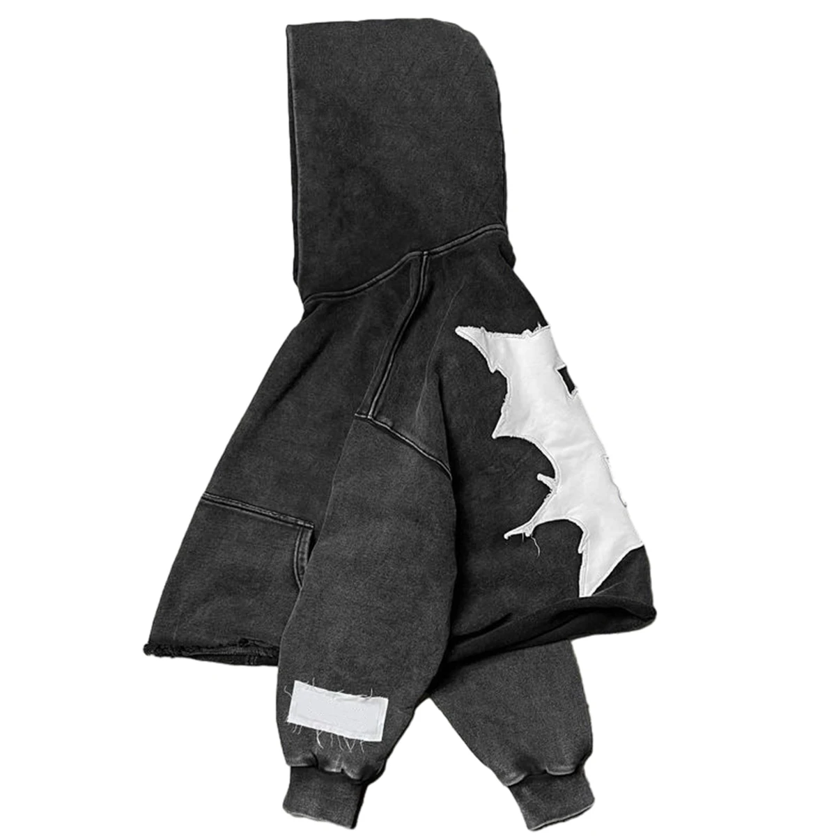 Streetwear Fade Distressed Hoodies Custom Design Men Oversized Heavyweight Vintage Wash Embroidery Patchwork Cropped Boxy Hoodie