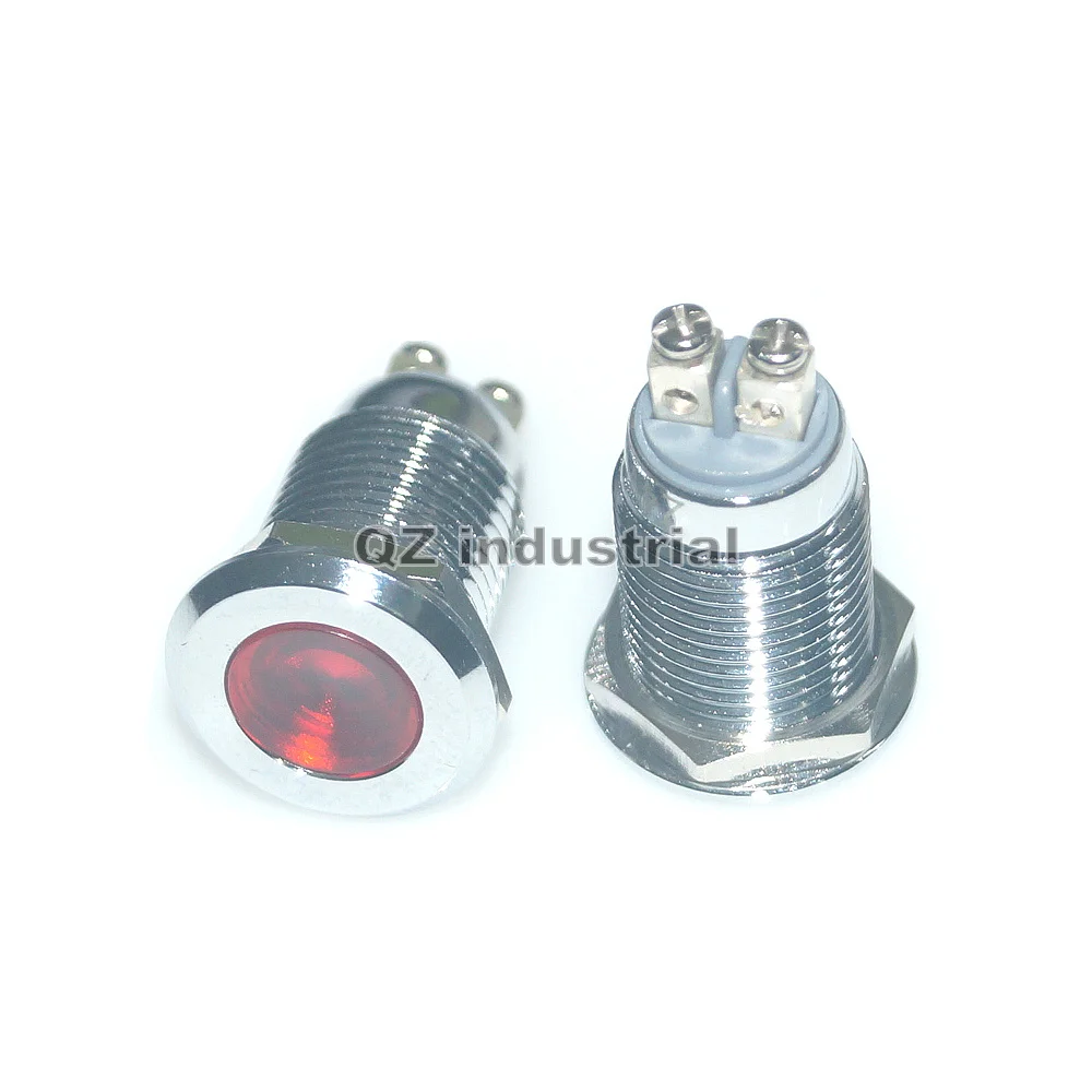 QZ dia 12mm Metal Signal Lamp red green white blue yellow 110V 48V 36V 12V 3V LED Indicator Light