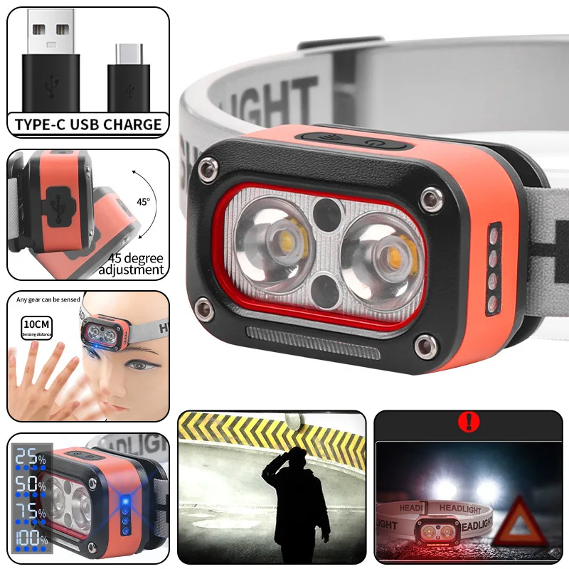 SOHOT New Mini Multi Functional Induction Usb Charging Portable Night Fishing Flashlight Cob Headlamp for Holiday