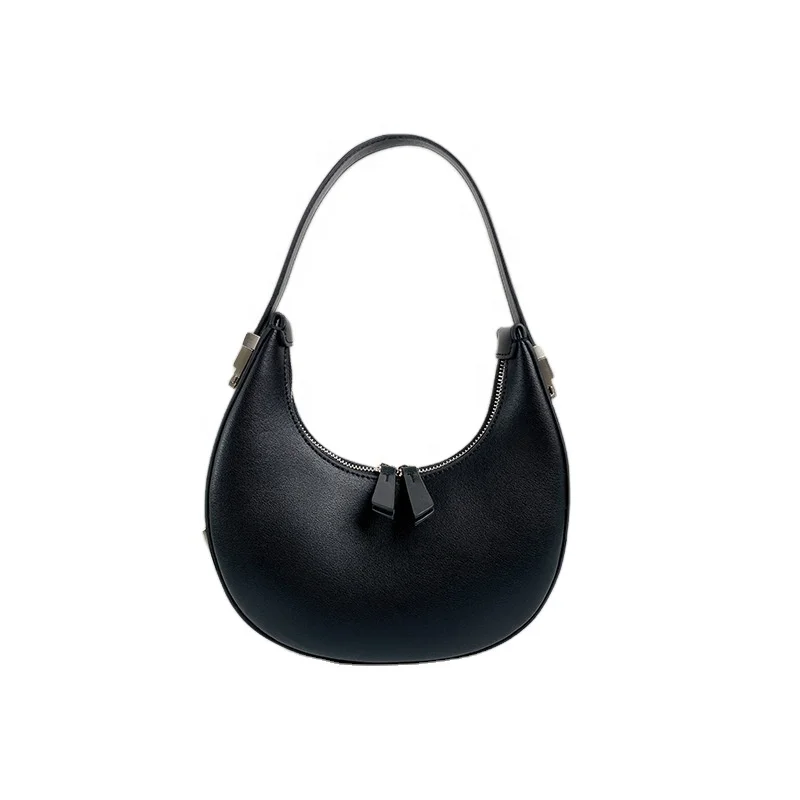 High Quality Vintage Casual Solid Messenger Woman Hobo Half Moon Genuine Leather Handbags