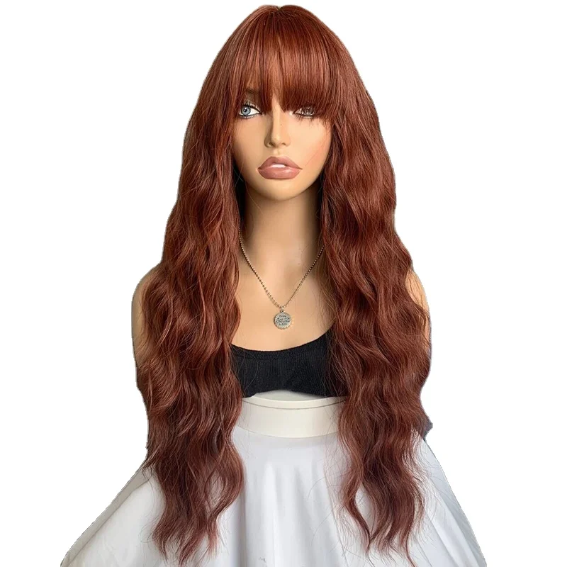 Wholesale Qingdao Wig With Bangs Long Brown Wigs For Women Layered Heat Resistant Soft Synthetic Wigs Glueless Density 150%