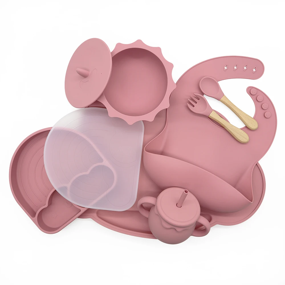 Food Grade Silicon Bowl Silicone Plates For Toddlers With Placemat Suction Feeding Bib Set With Lid BPA Free Wholesale