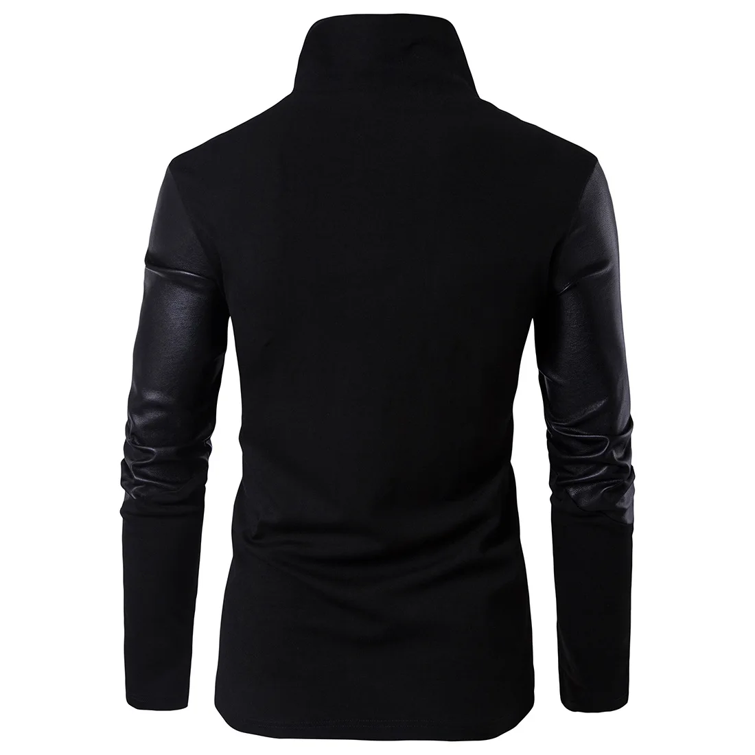 Liu Ming Fall Winter Men Clothes Streetwear Leather Sleeve Patchwork Asymmetrical Slim Punk Sweatshirt