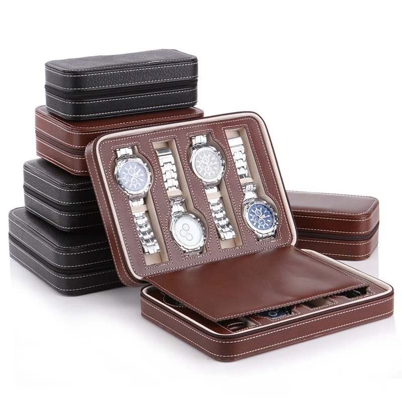 8 Slot Pu Leather Watches Box Organizer Travel Portable Wristwatch Storage Box Zippered Watch Display Collector Case