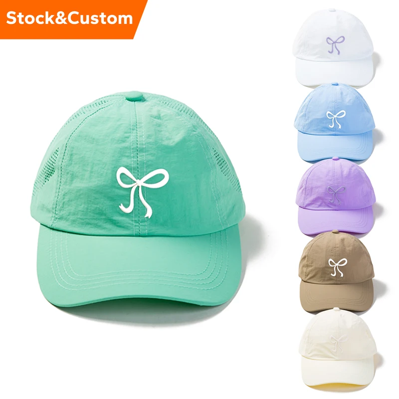 Stock custom hat baseball bow hat blank hats sports caps 100% Polyester 3D Silicone Bow solid color soft baseball caps wholesale