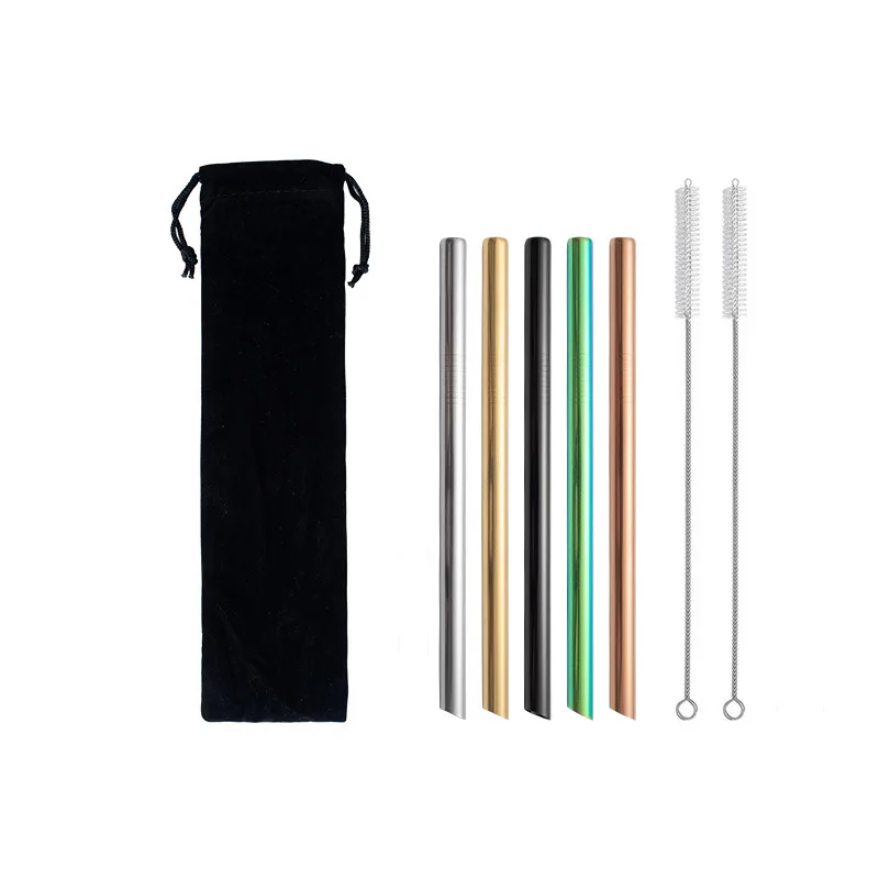 2021 New Arrival Condico Eco-friendly Reusable Drinking Straws Set With Bag Customized Logo 304 Stainless Steel Metal Straw