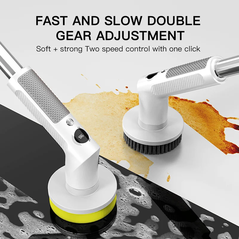 5-in-1 USB Chargeable Cleaning Brush long pole extendable Cordless Power Scrubber Kitchen Replaceable Electric Spin Scrubber