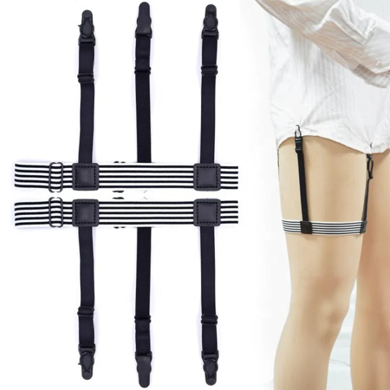 high quality black and white striped hoist buckle shirt garter belt suspender for men