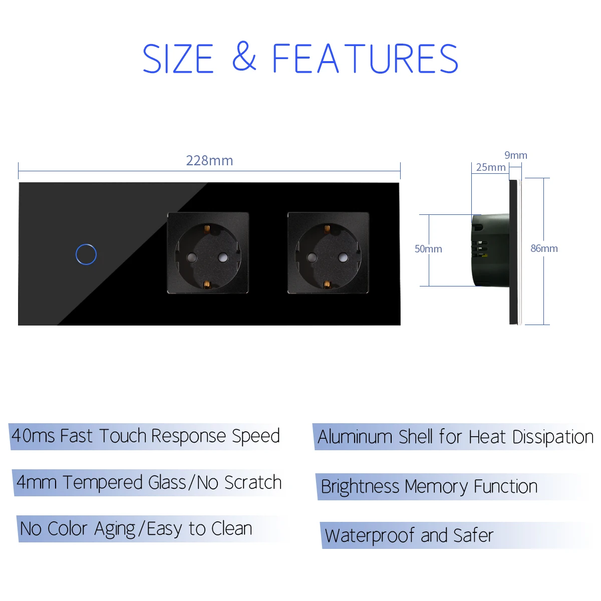 Bingoelec ZigBee 1Gang 1Way Wifi Touch Switch and Socket EU 16A  Wall schuko Socket With Crystal Glass Panel